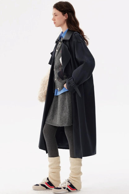 Patchwork Waist Tie-Up Tencel Cotton Trench Coat