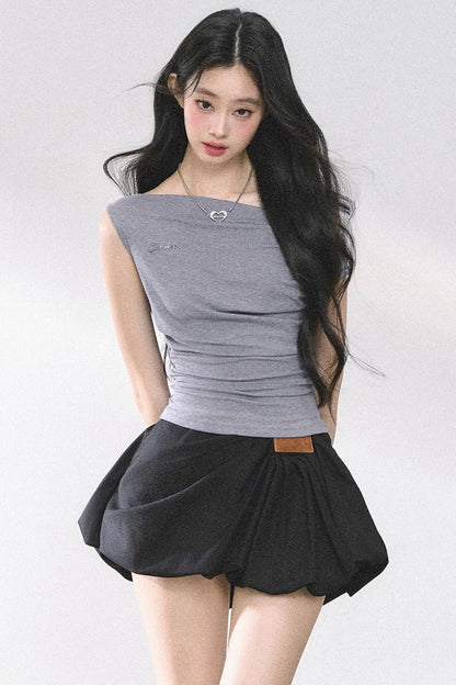 Shoulder-Baring Slim Crop T-Shirt