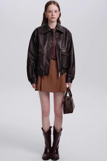 Lapel Leather Jacket