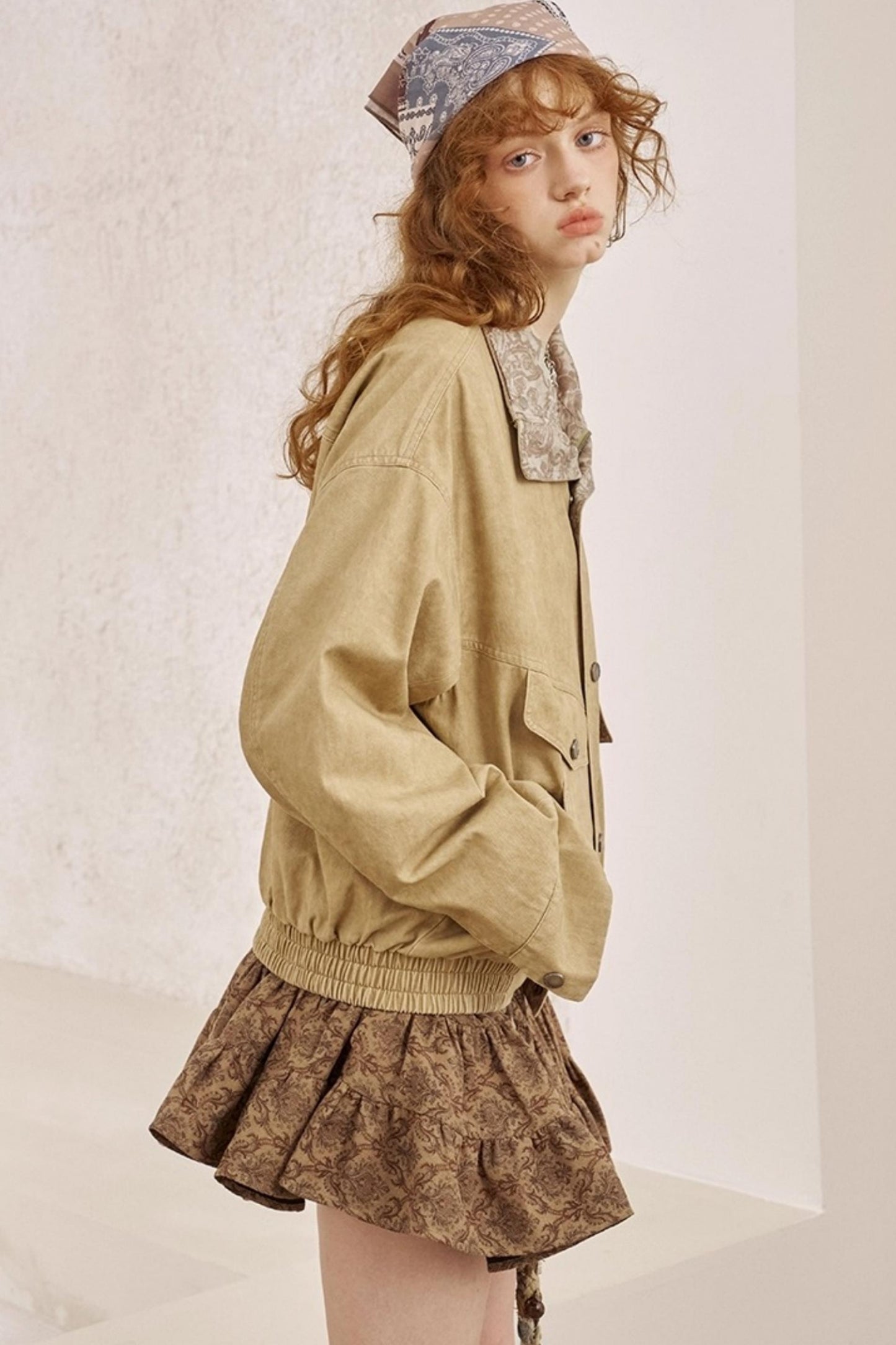 Cashew Flower Washed Stand Collar Jacket