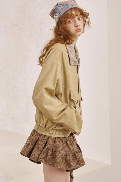 Cashew Flower Washed Stand Collar Jacket
