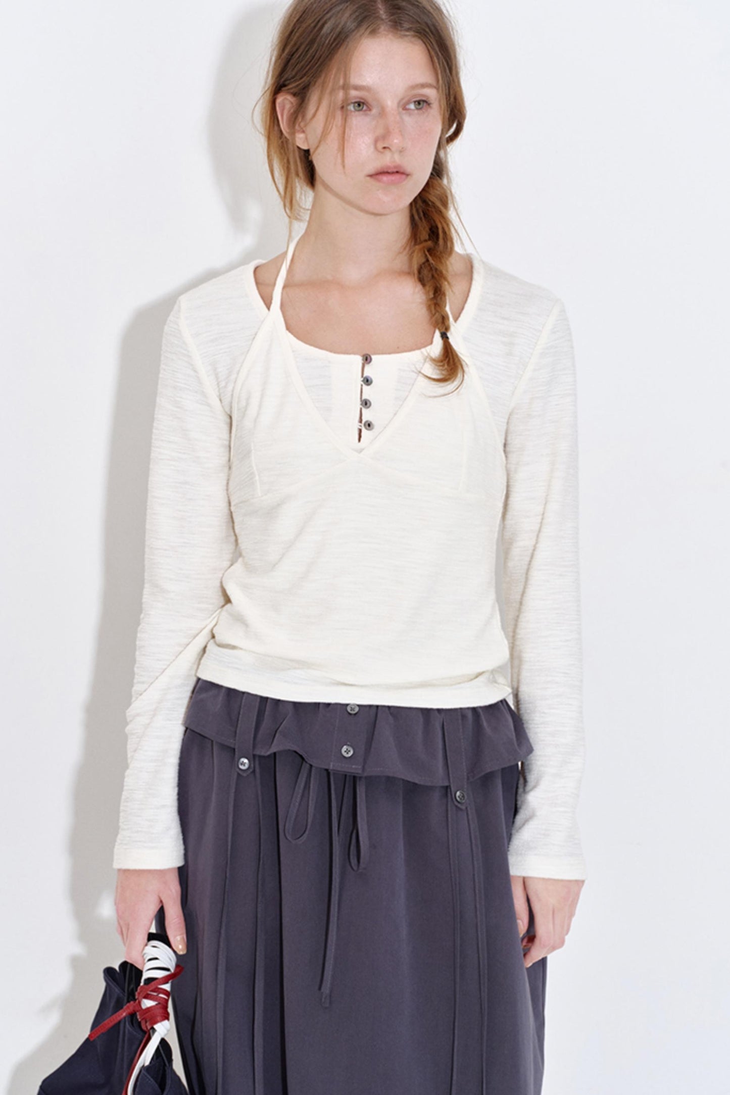 Texture Fabric Halter Camisole Top Set