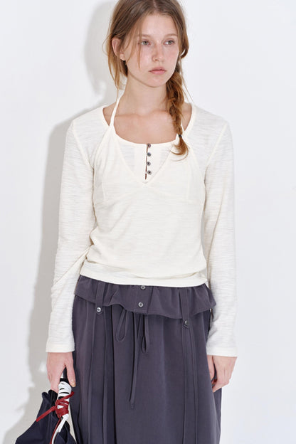 Texture Fabric Halter Camisole Top Set