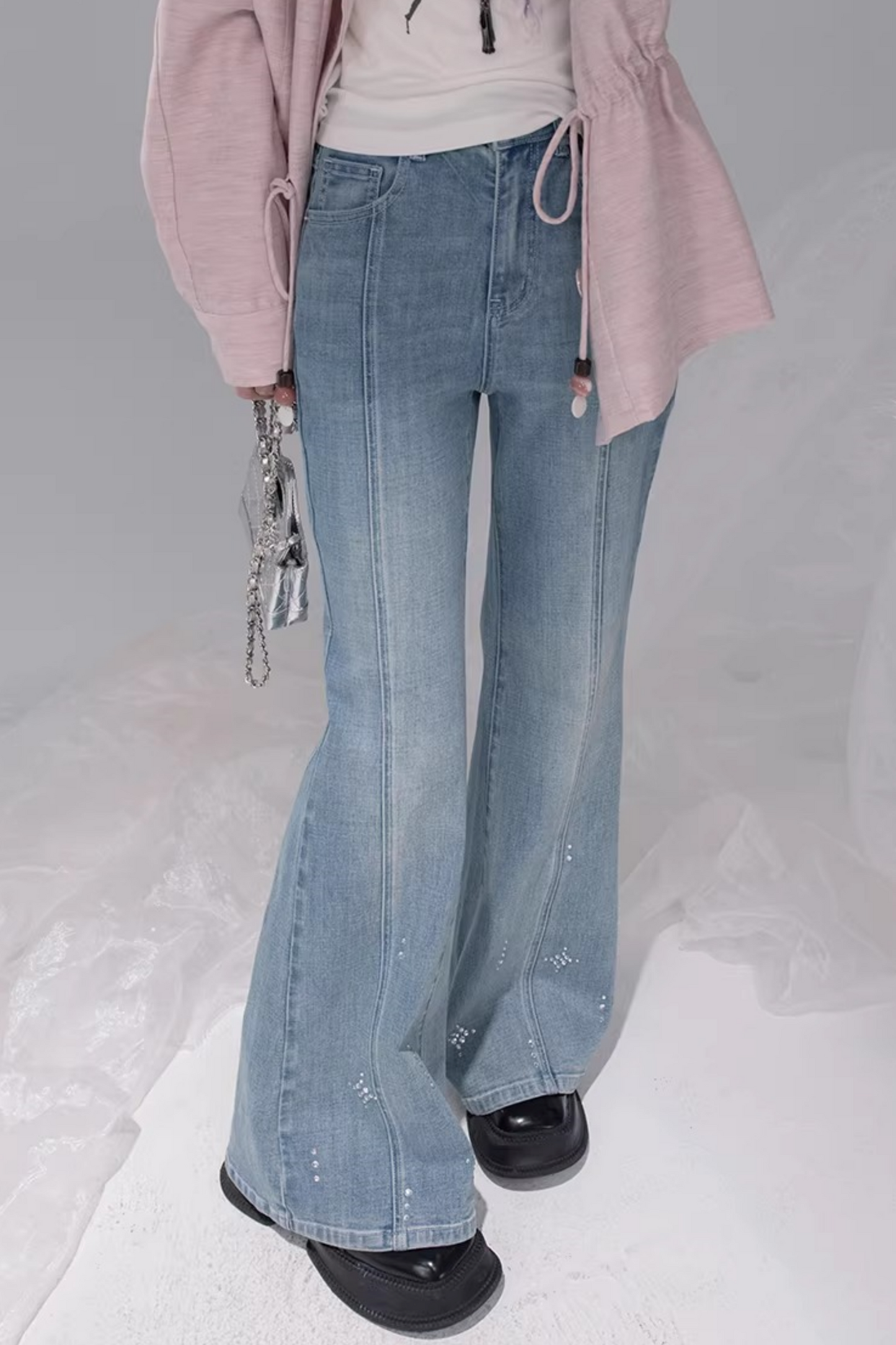 Starlight Blue Rhinestone Flared Jeans