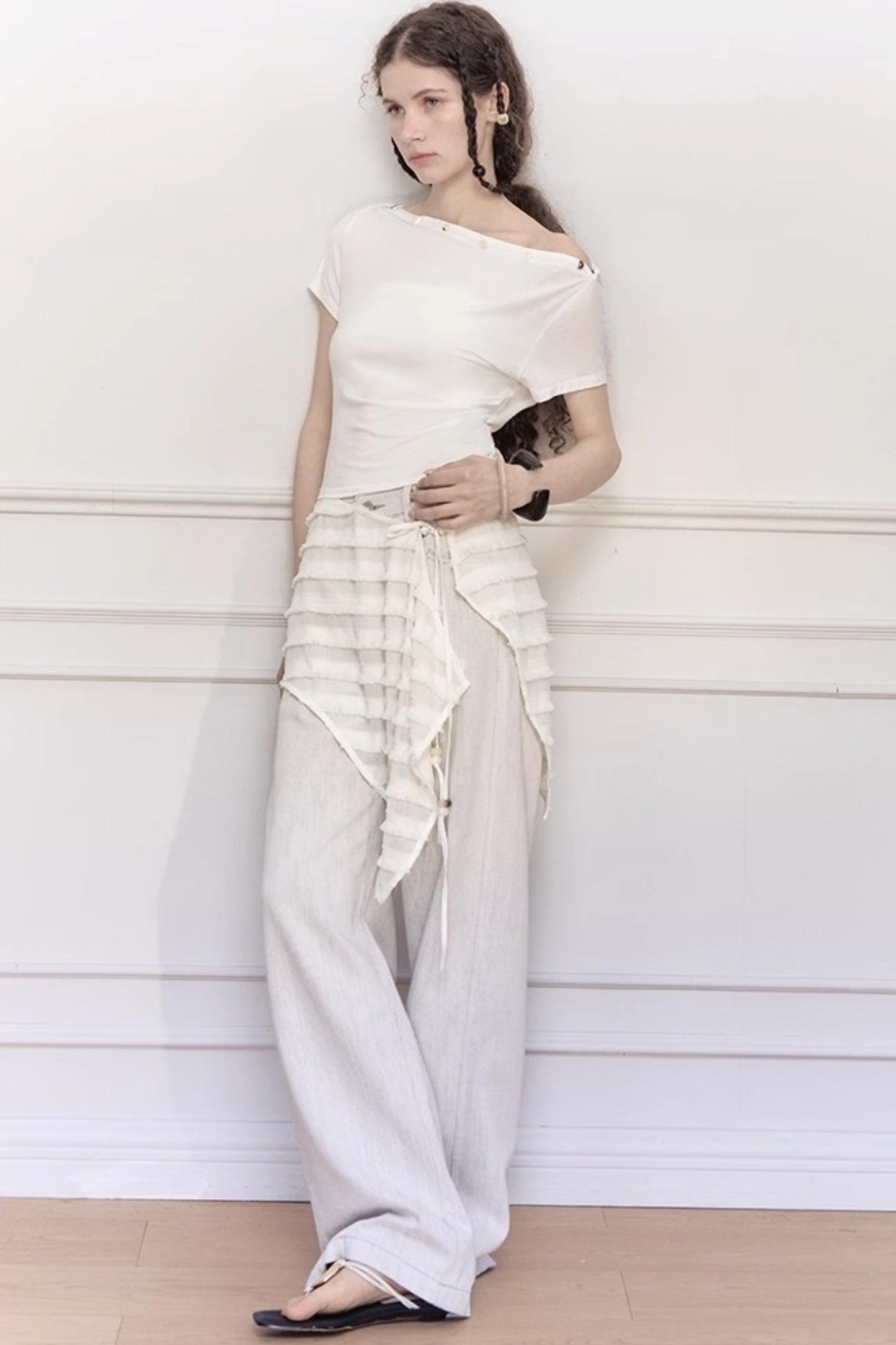 Bead-Embellished Wide-Leg Jeans