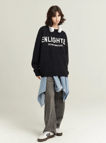 Basic letter crewneck sweater coat