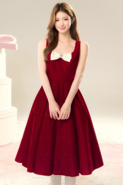 Red Velvet Bow Dress