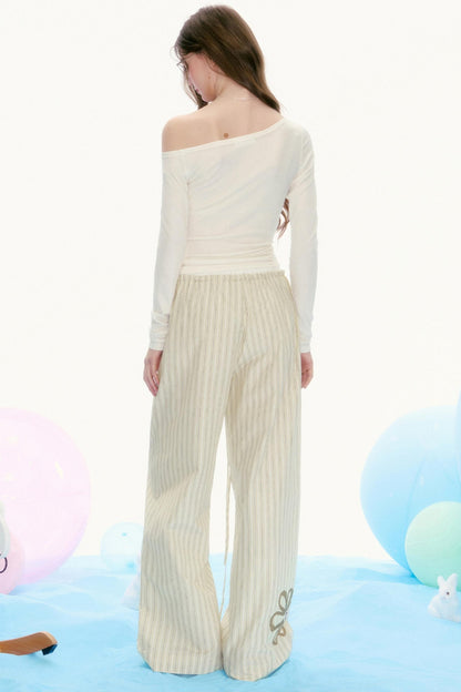 Retro Loose Stripe Mop Pants