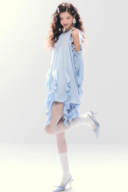 Satin Ruffled Off-Shoulder Dress