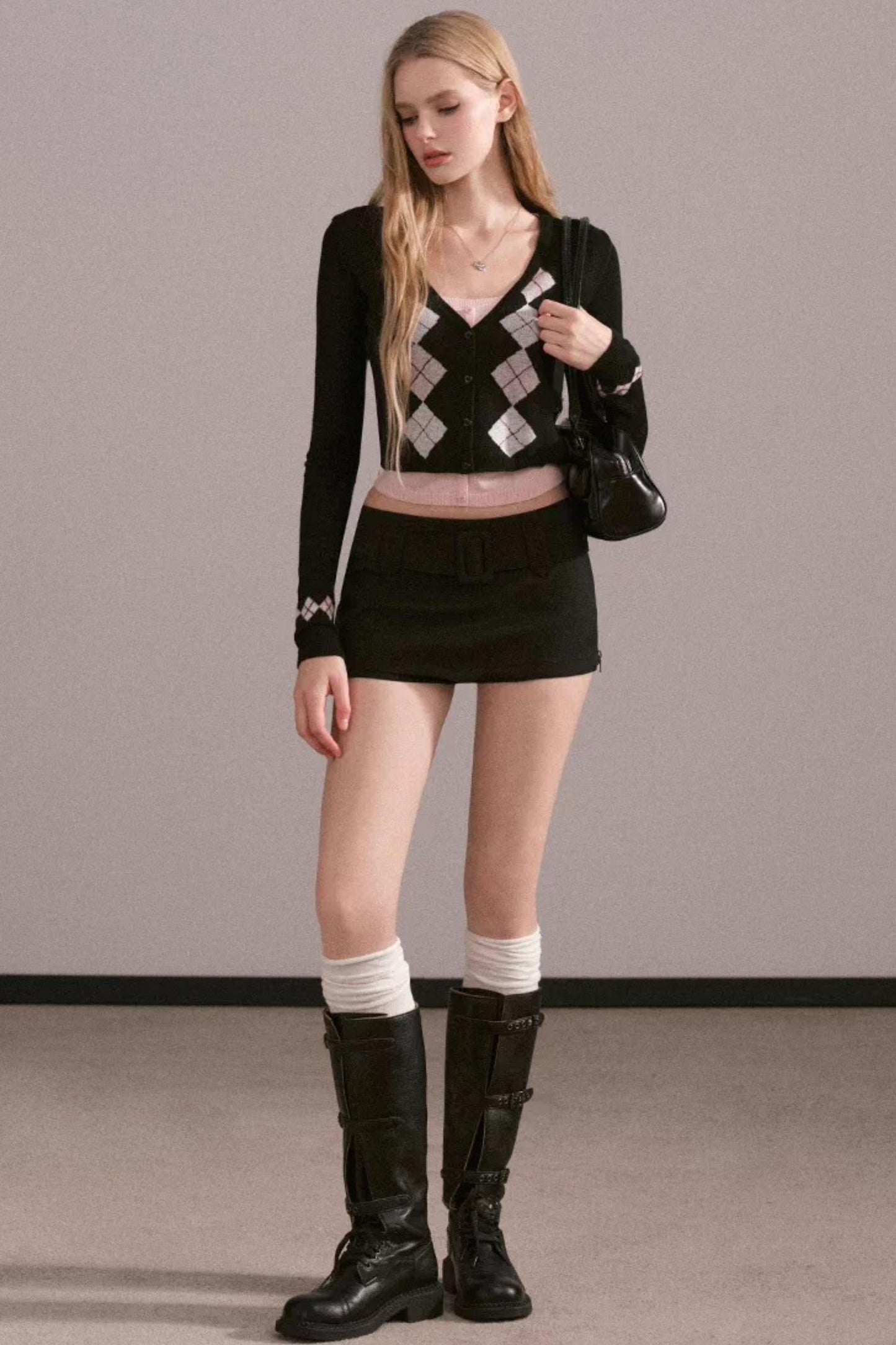 Contrasting Color Quilted Sweater