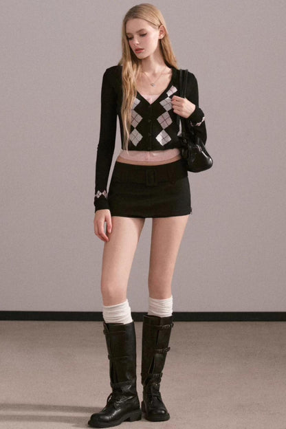 Contrasting Color Quilted Sweater