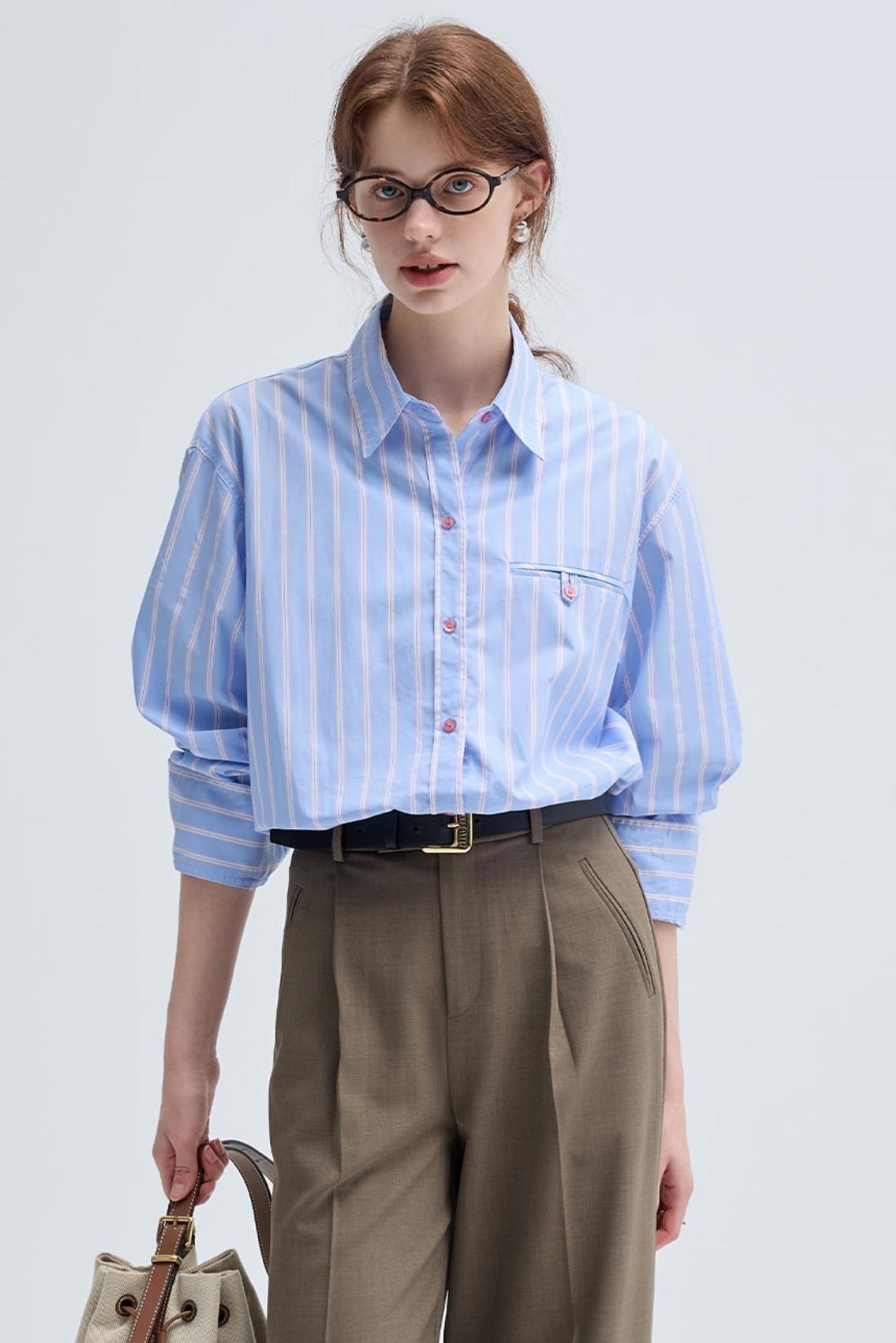 French Striped Casual Shirt