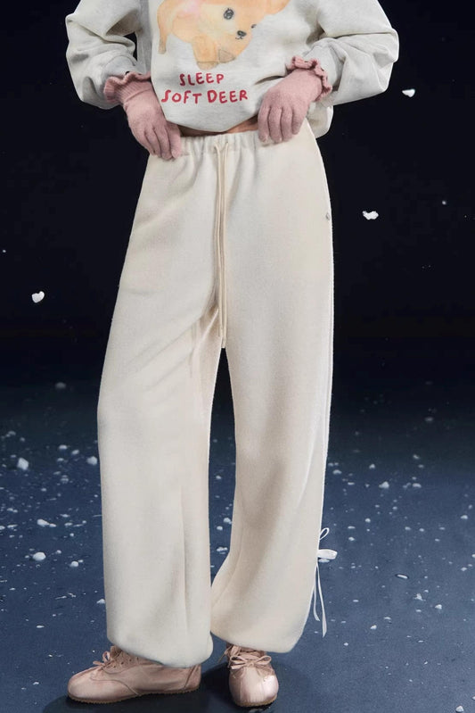 Velvet-Feel Cuffed Lantern Casual Pants