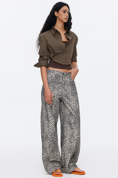 Retro Leopard Print Cotton Pants