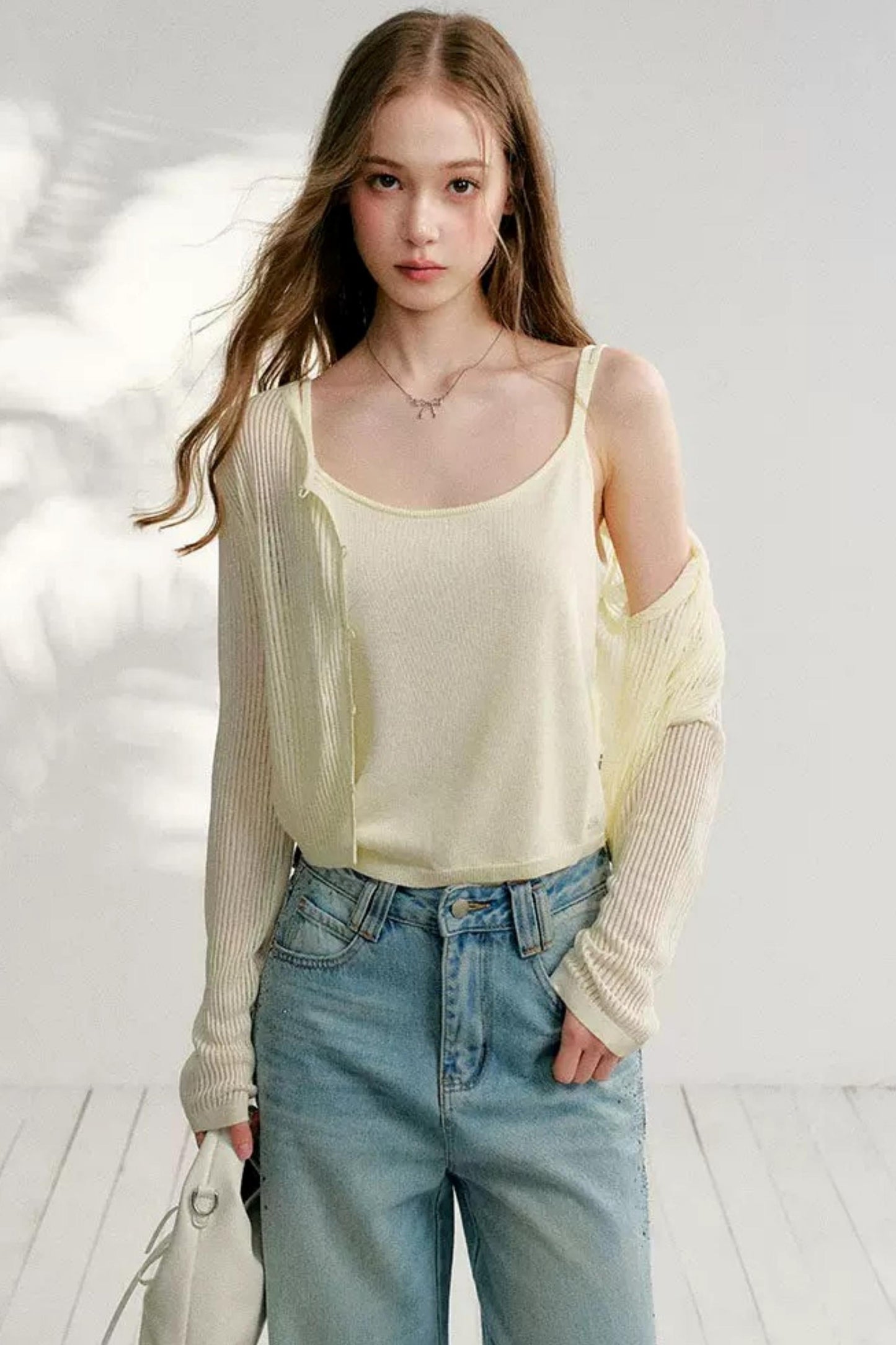 Hollow Knit Cardigan Set
