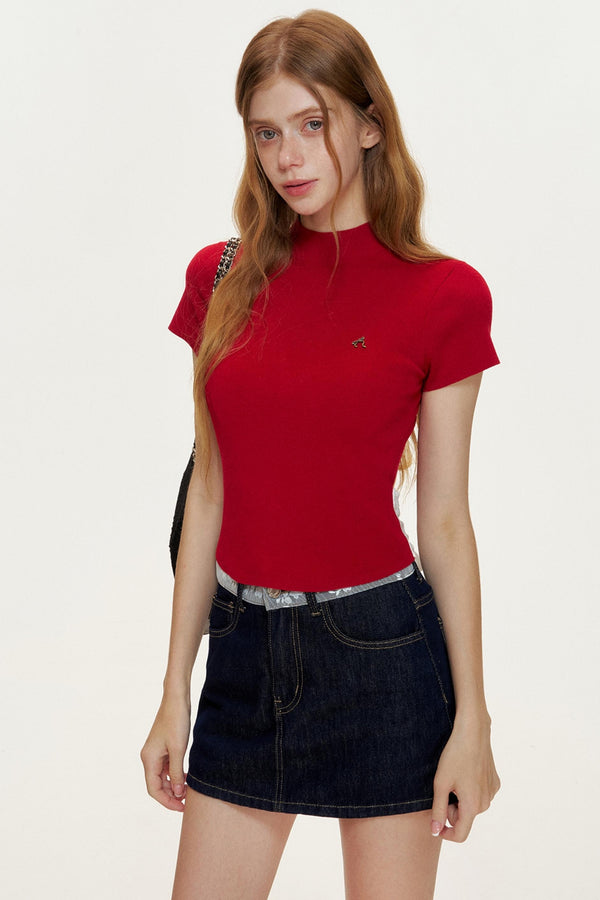 Slim-Fit Knitted Short-Sleeved T-Shirt