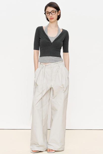 Striped Slim Zipper Tee