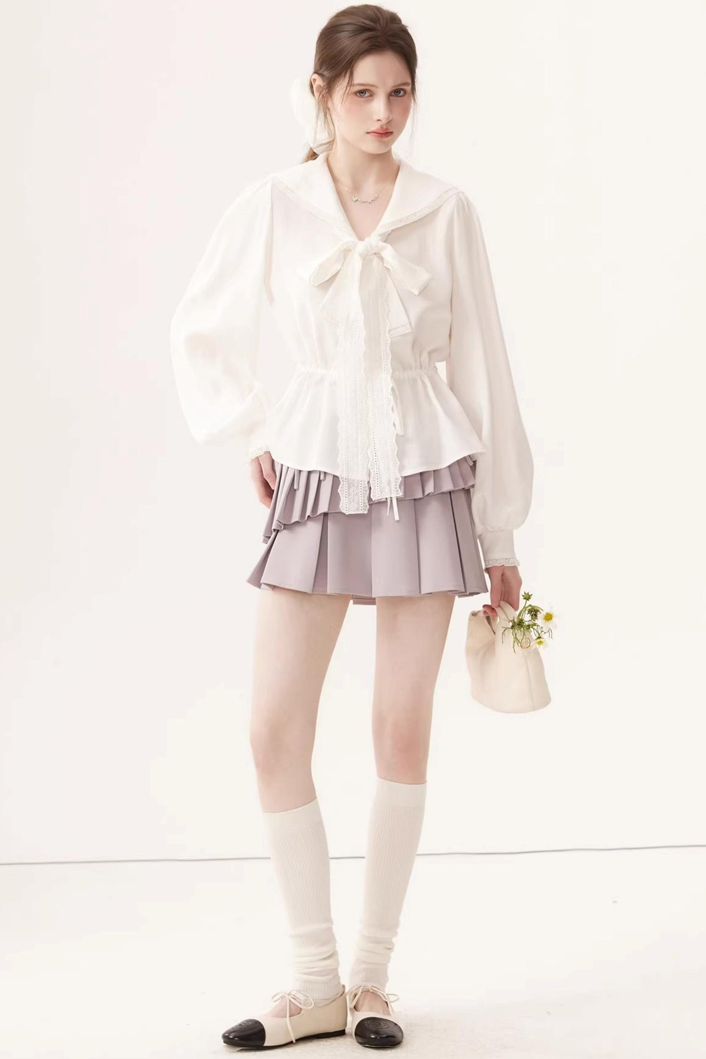 Lyocell Navy Collar Top