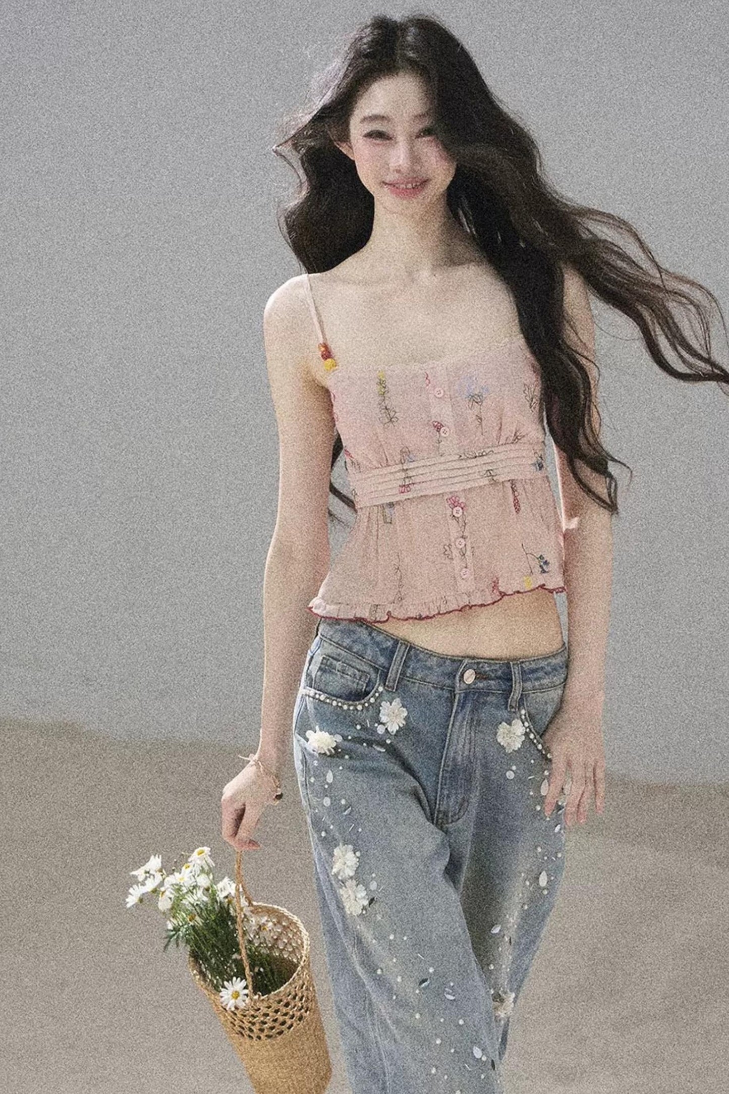 Starry Appliqué Denim Pants