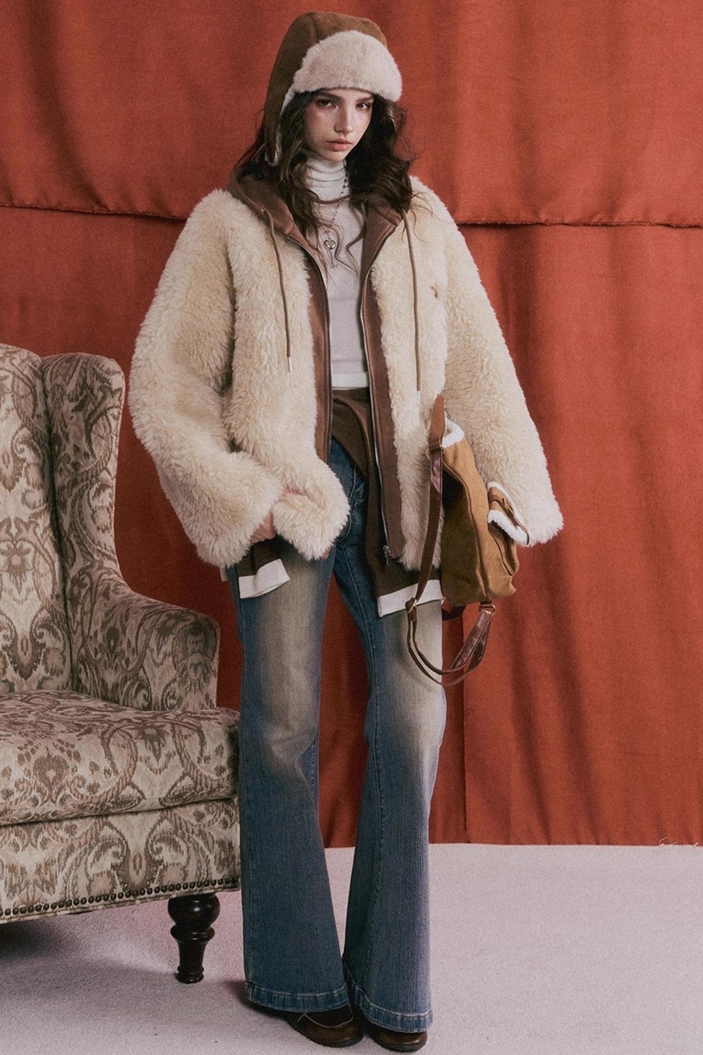 Hooded Fur Patchwork Jacket