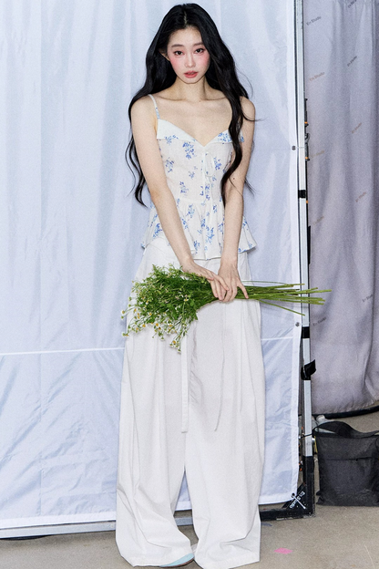 Ruffled Floral Drawstring Vest