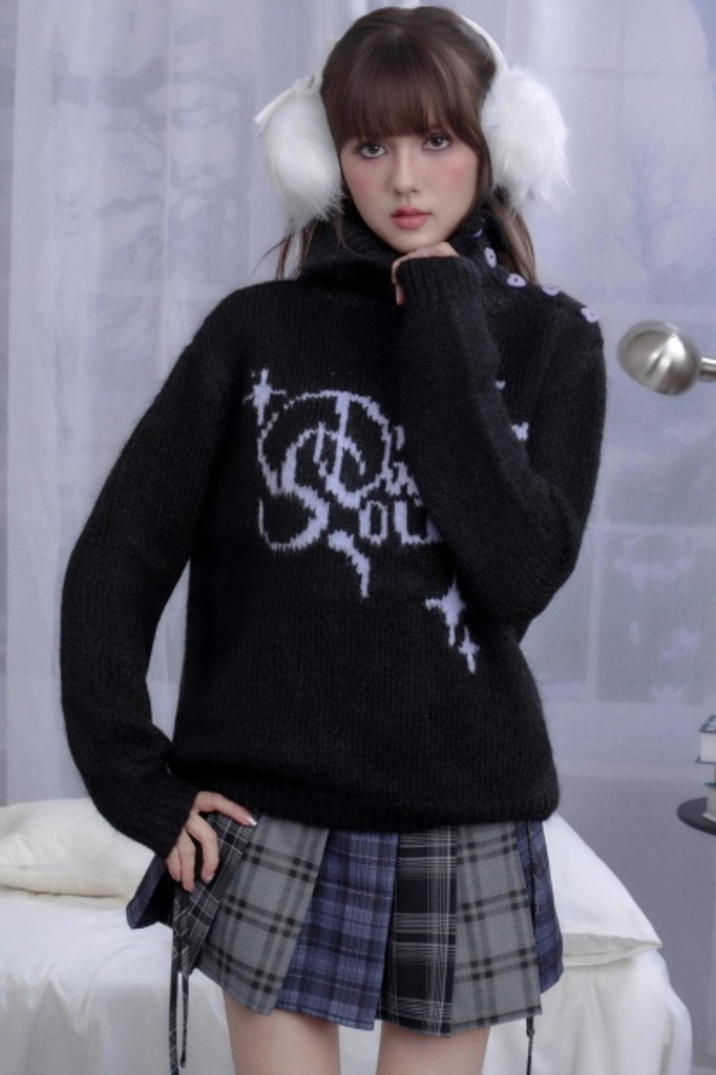 High-Necked Jacquard Sweater