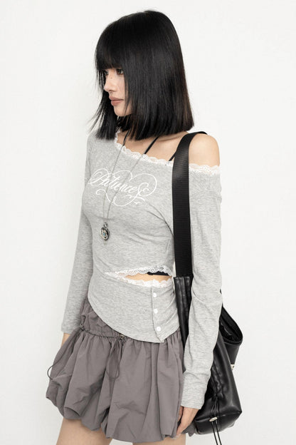 Lace Edge IRREGULAR T-SHIRT