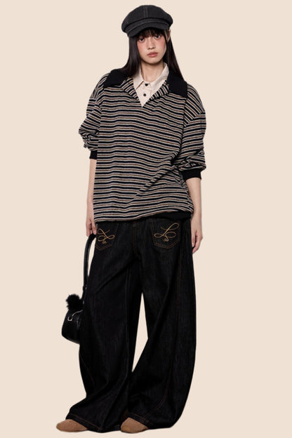 Striped Roll-neck Polo Shirt Top