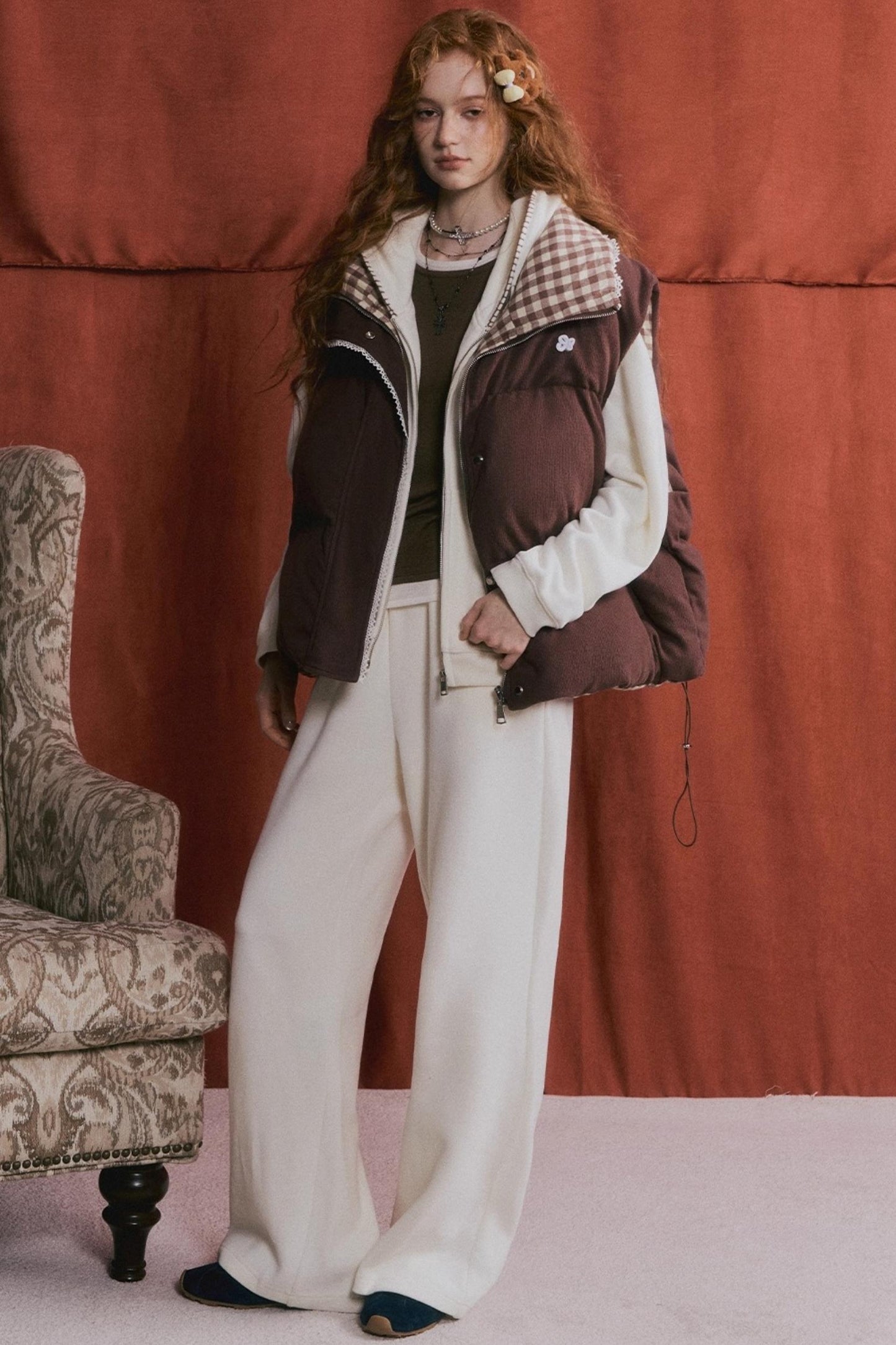 Reversible Plaid Lace Vest Jacket