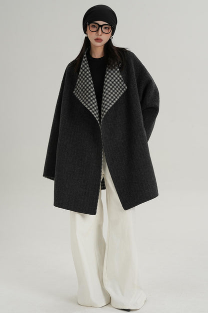 Lace-Up Reversible Wool Coat