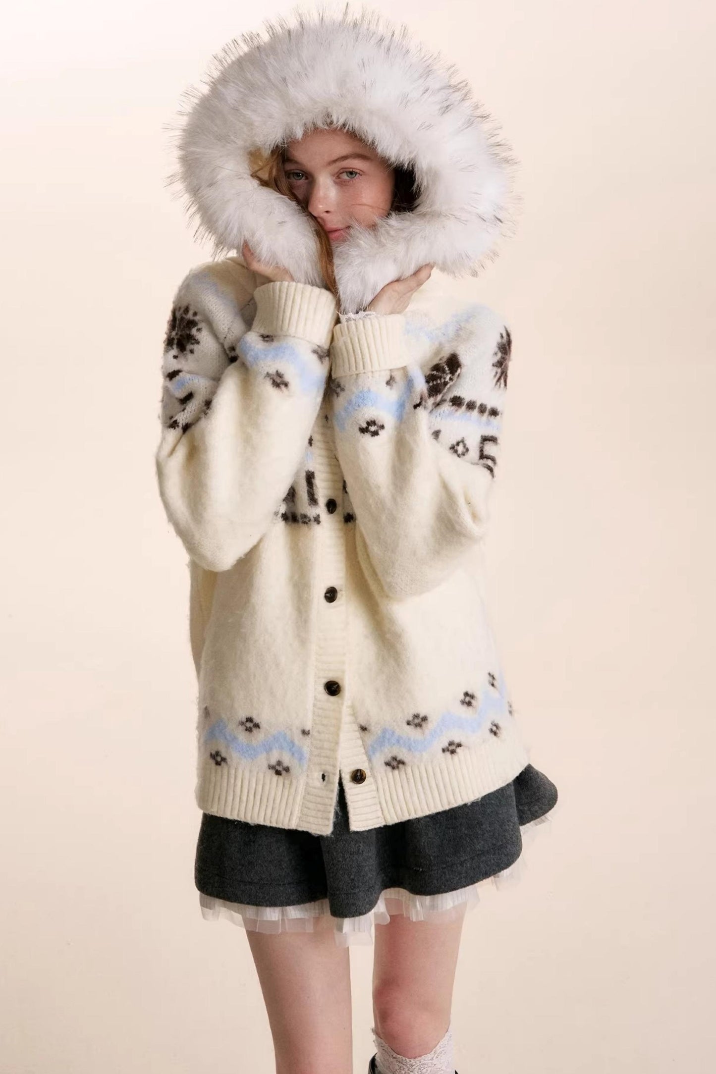 Fair Isle Wool Hooded Cardigan