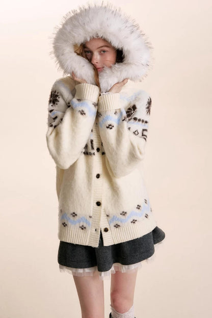 Fair Isle Wool Hooded Cardigan