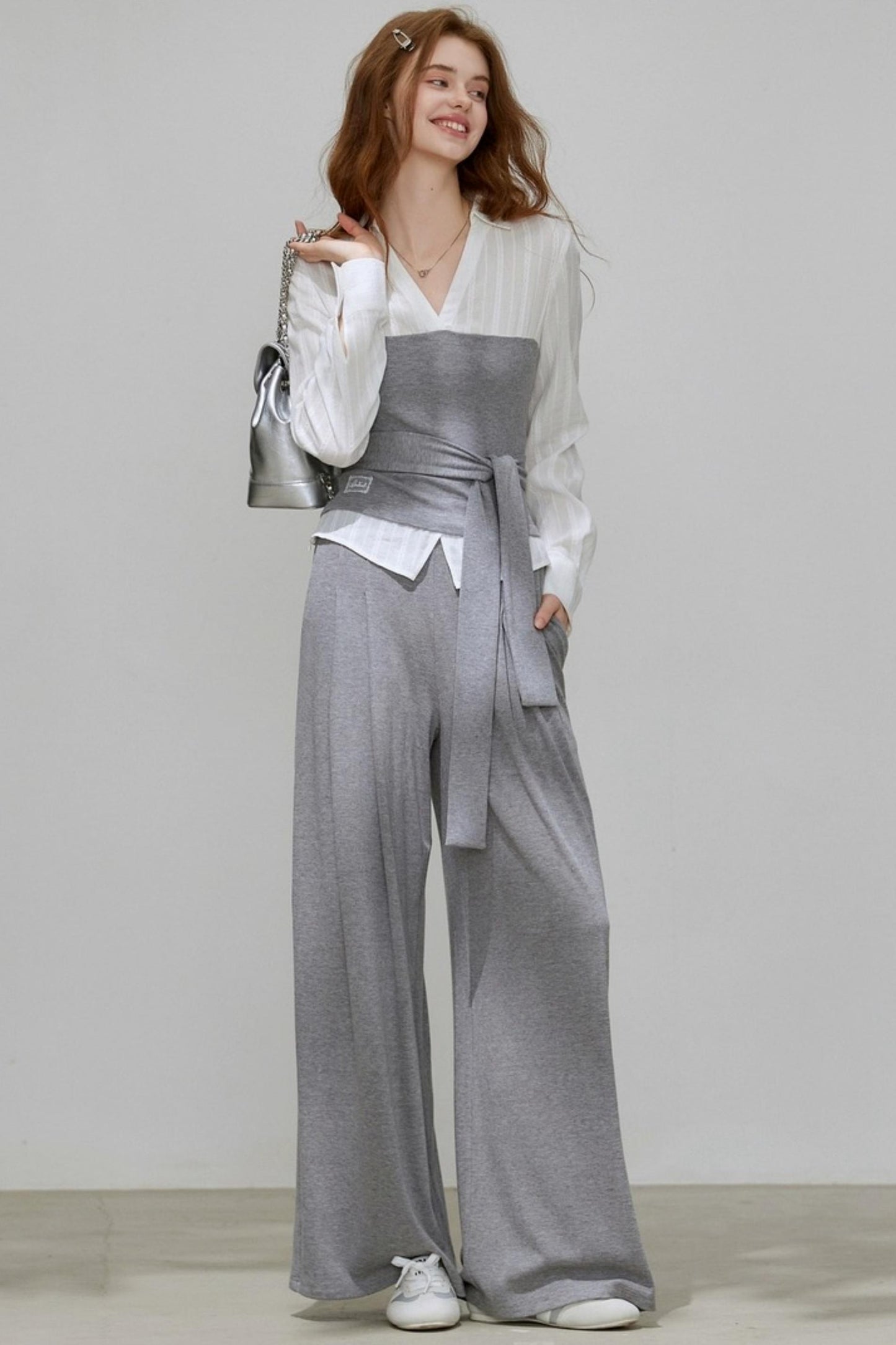 Summer Autumn Knitted Fake Two-Piece Set-Up