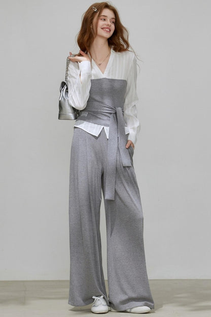 Summer Autumn Knitted Fake Two-Piece Set-Up