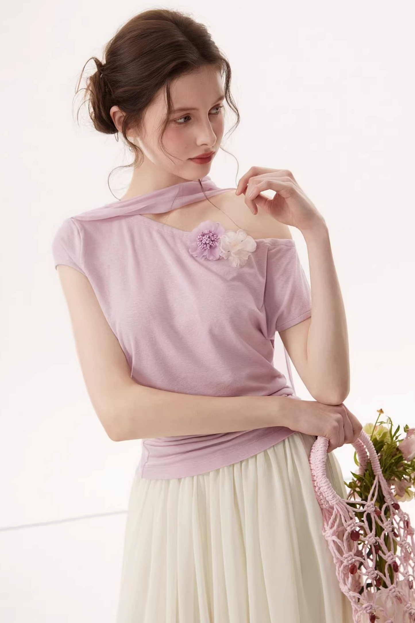 Top asimmetrico in Lyocell Tencel
