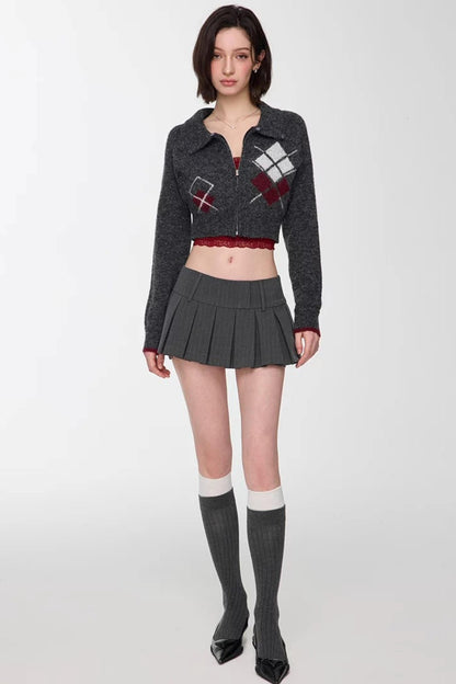 Gray Striped Pleated Skirt