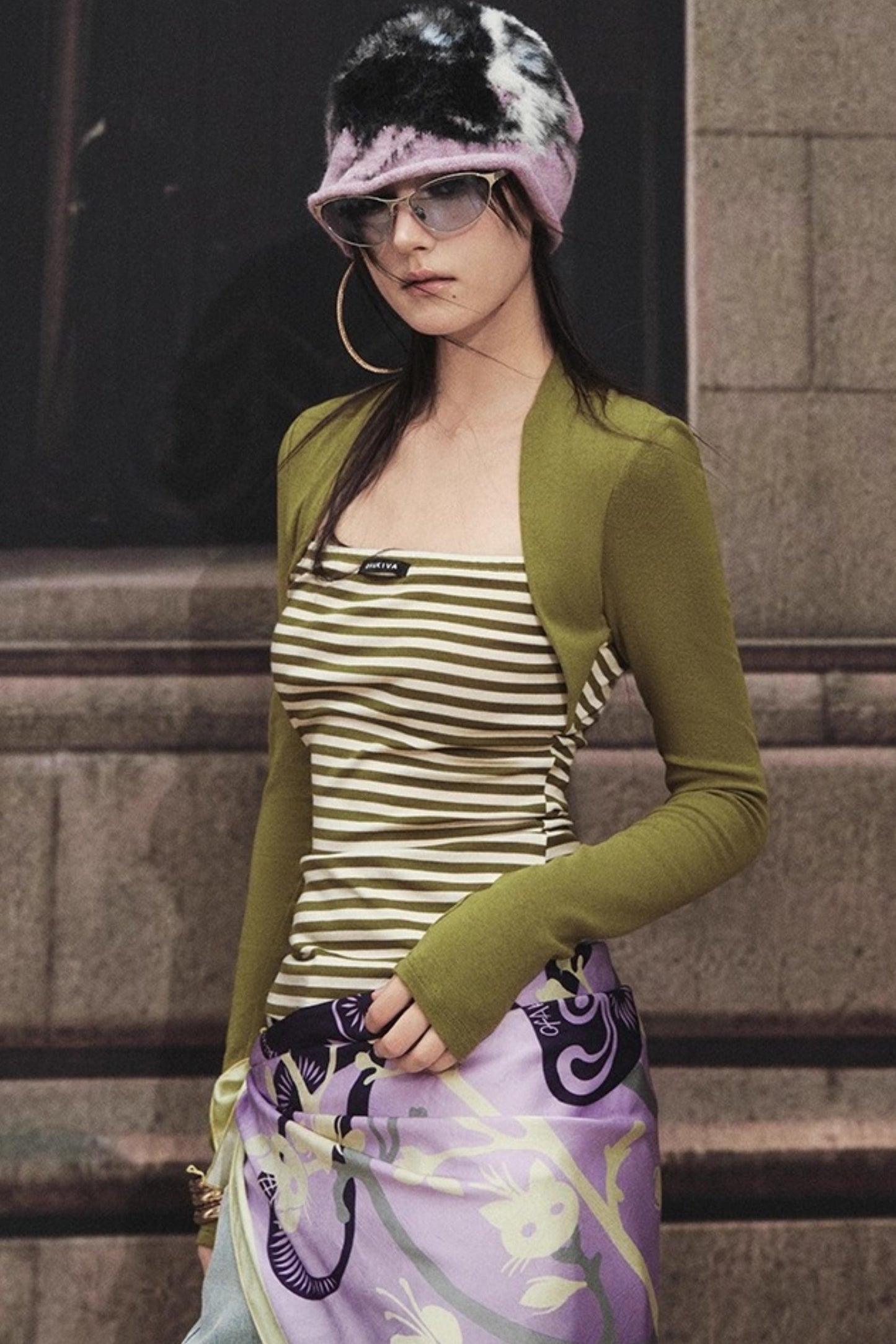 Fake Two Slimming Striped Knit Top