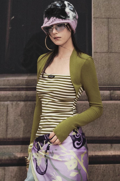 Fake Two Slimming Striped Knit Top