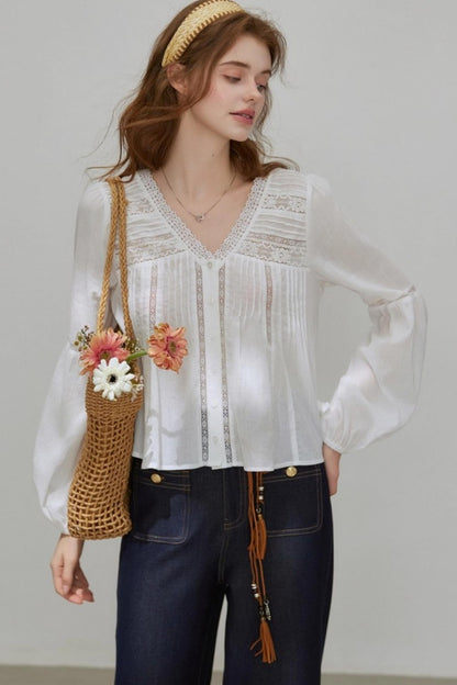 White Lace V-Neck Top