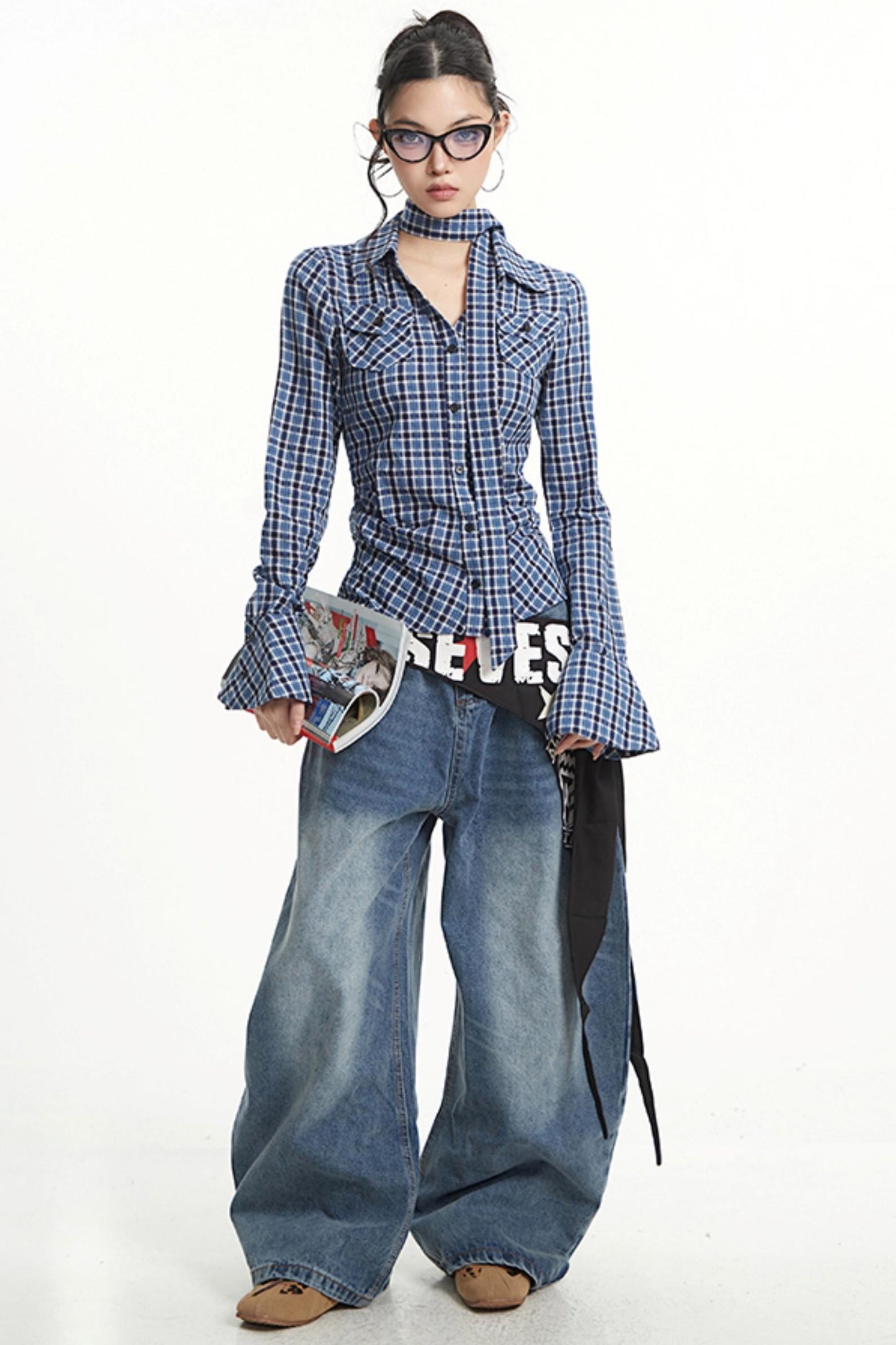 Light Blue Wide-Leg Denim Pants