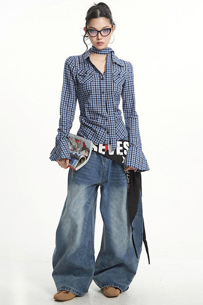 Light Blue Wide-Leg Denim Pants