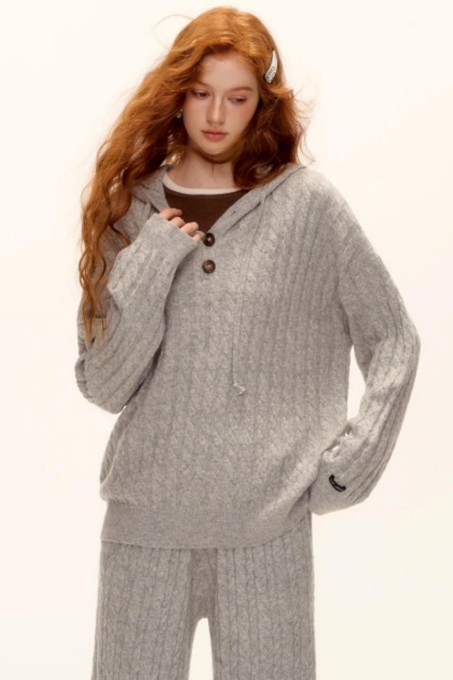 Wool Blend Hooded Knit Set-Up