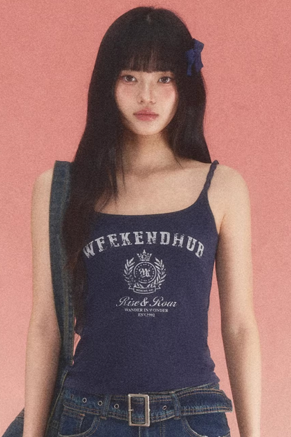 Letter Print Twisted Strap Top