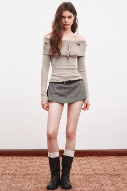 Beaded One-Shoulder Sweater