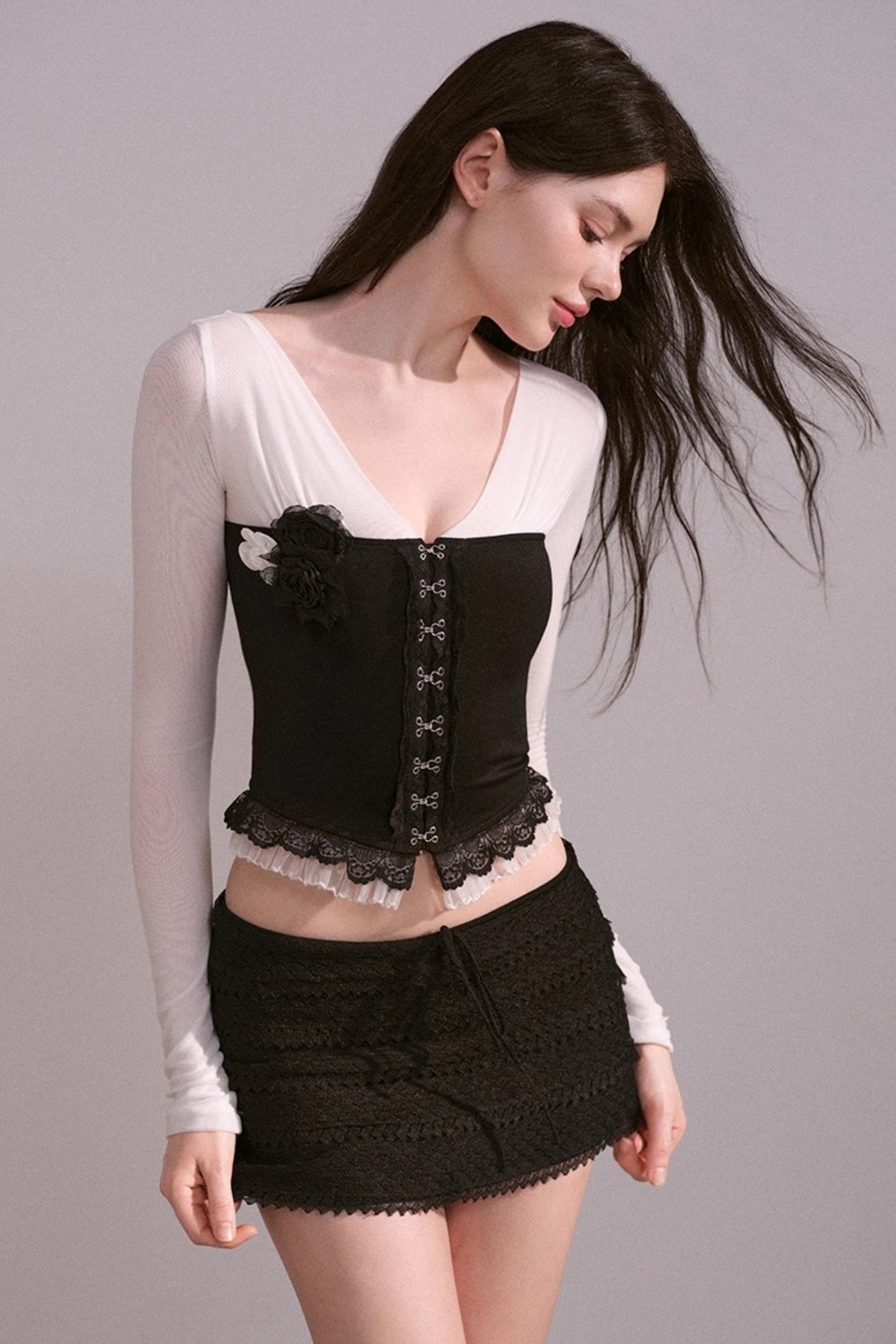 White Brown V-Neck Top