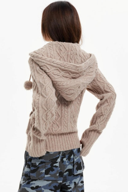 American Hooded Cable Knit Sweater