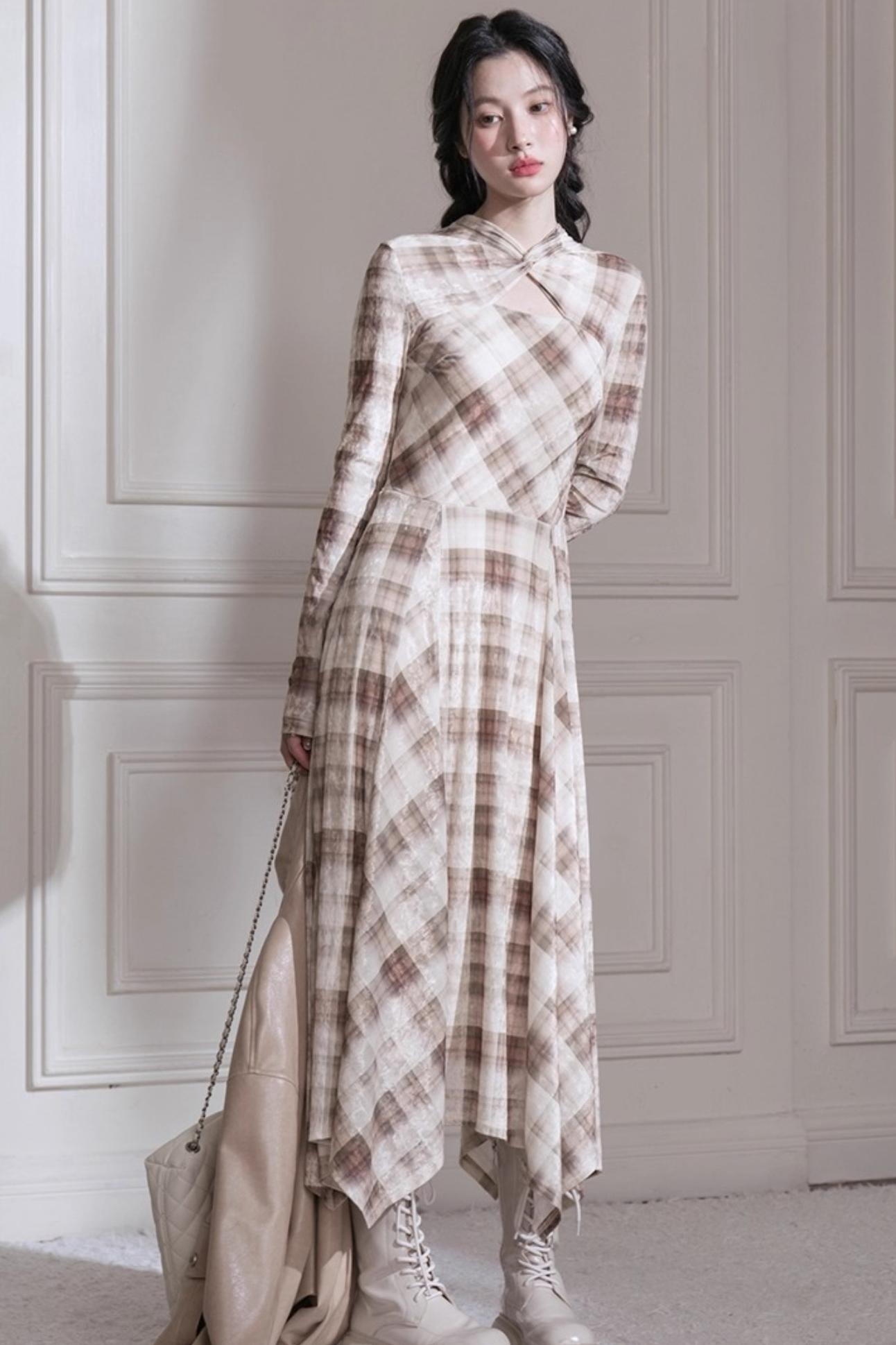 Plaid Light Shadow Long Sleeve Dress