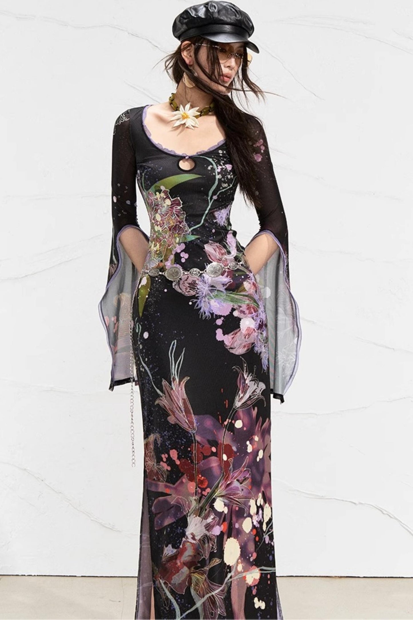 Floral Elegance Side-Slit Dress