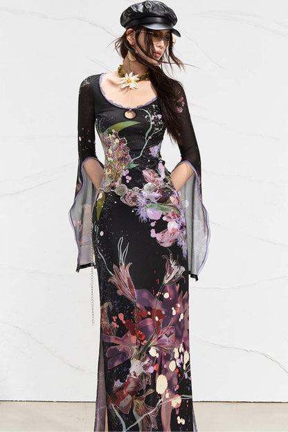 Floral Elegance Side-Slit Dress