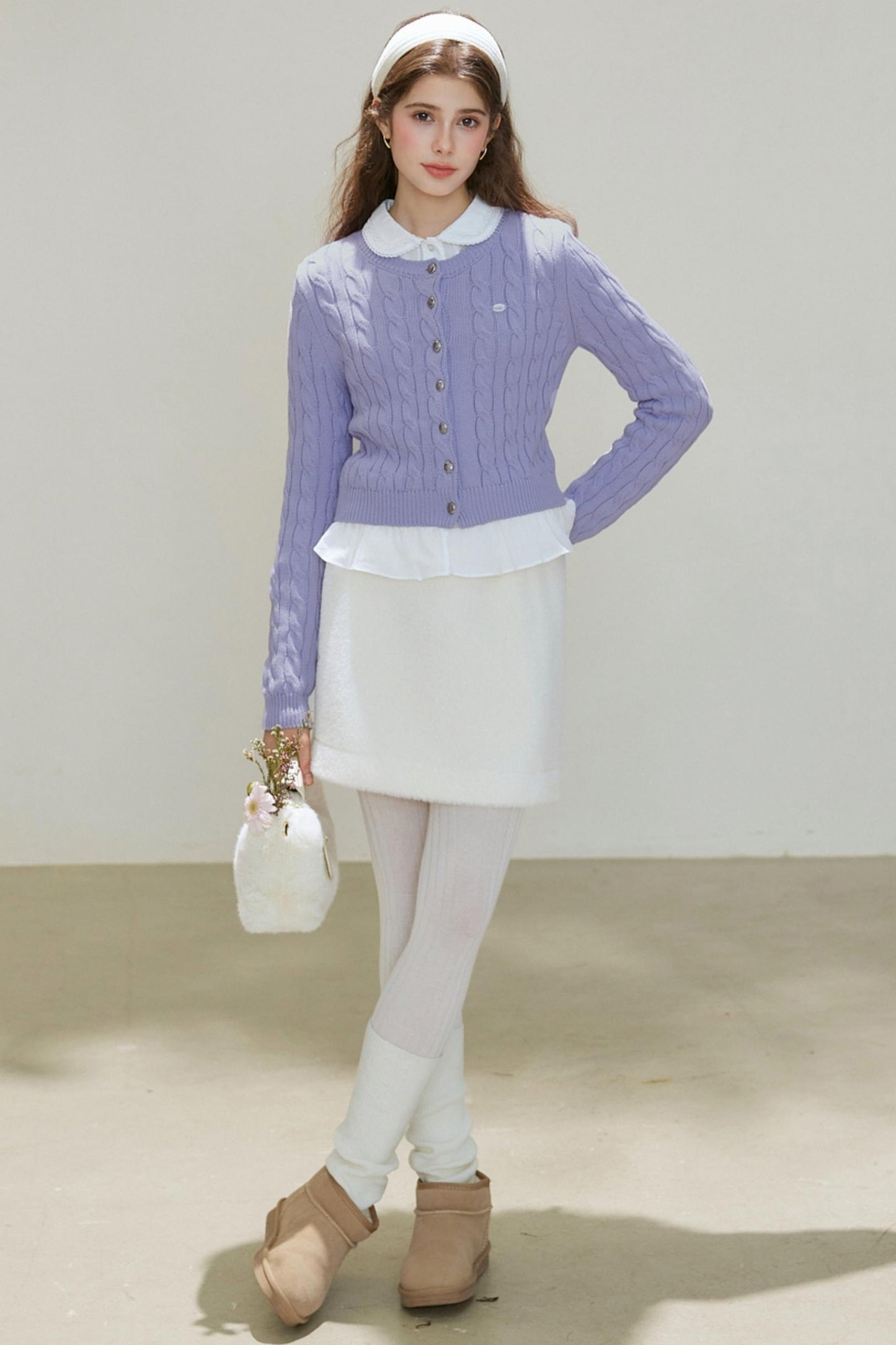 Crew-Neck Knitted Cardigan